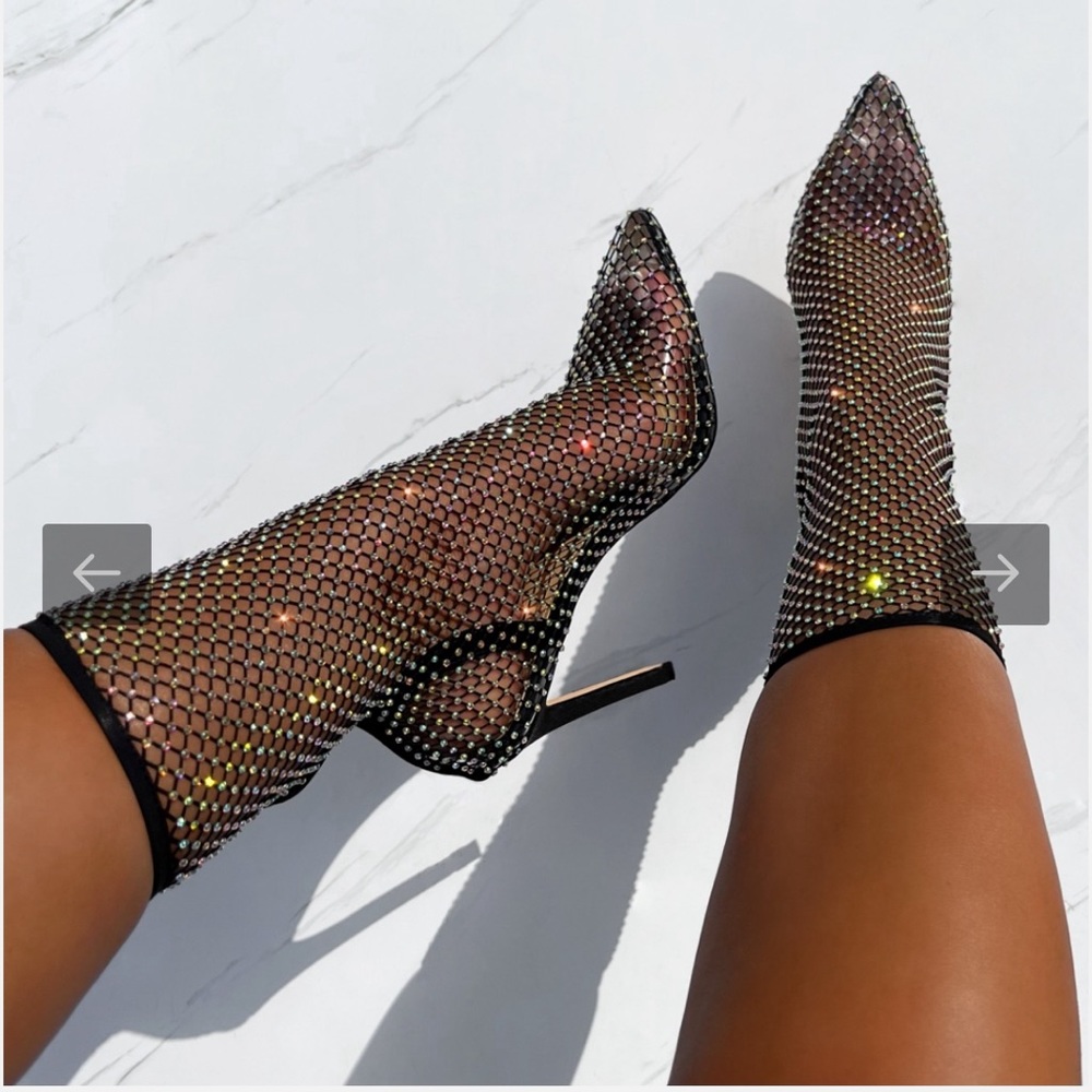 ✅ SIMMI LONDON - KRYSTAL BLACK DIAMANTE FISHNET HEELS